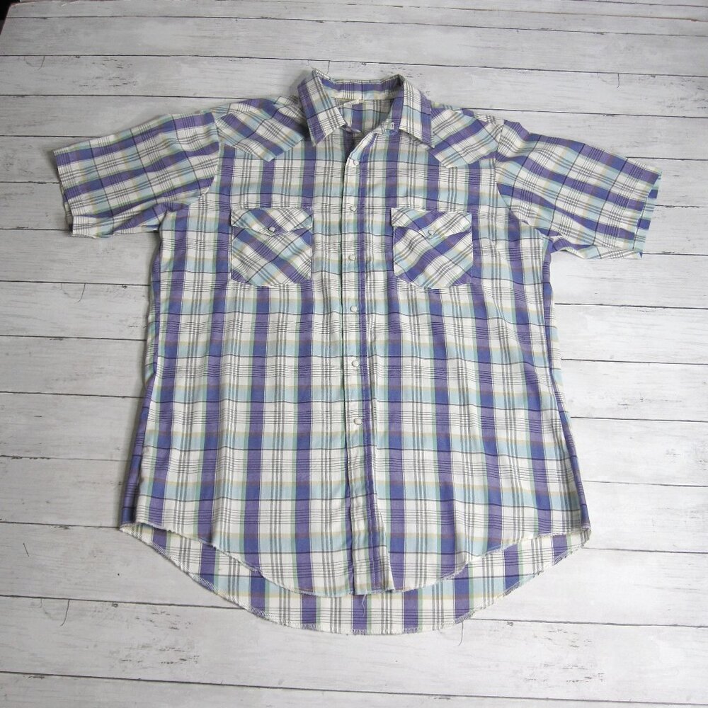 Saddlebrook Vintage Men's Plaid Western Shirt Size L Short Sleeve Snap Front